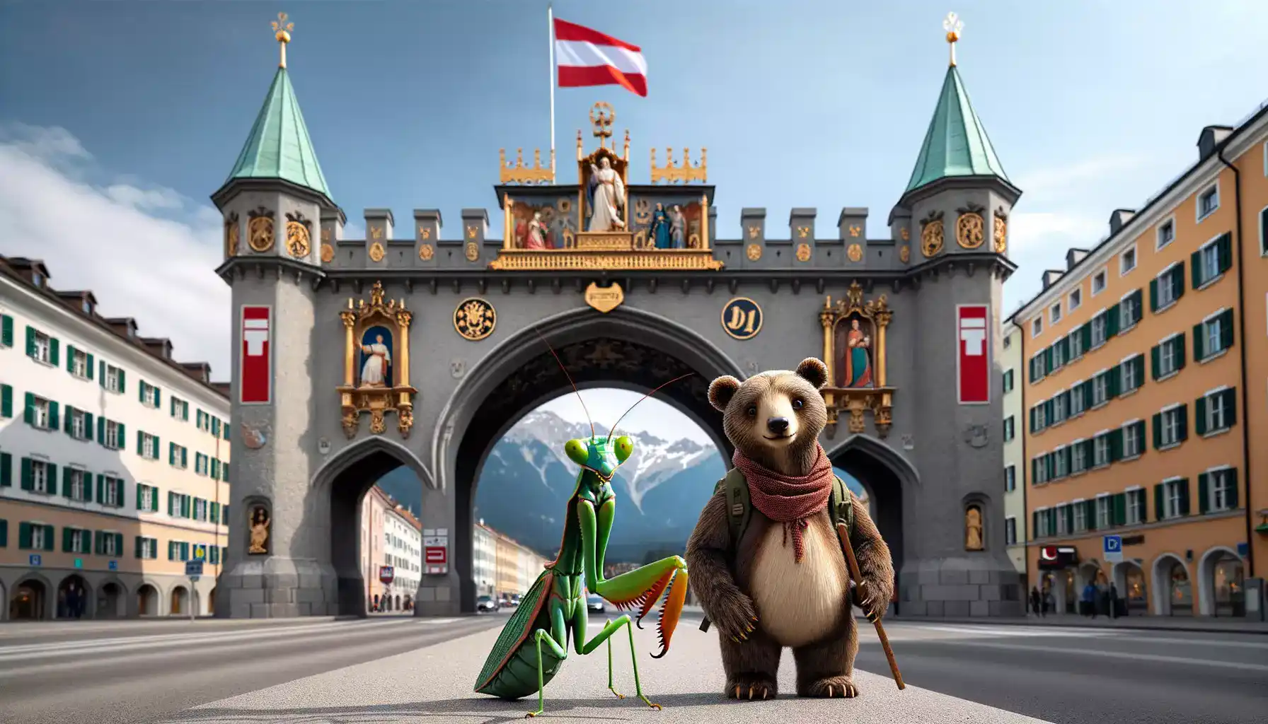 Bruno and Maya arrive at the city gates of Innsbruck, Austria